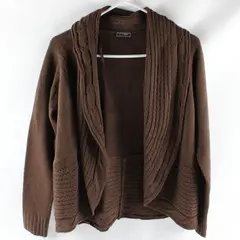 Effeci Women's Brown Open Front Long Sleeve Knit Cardigan PL