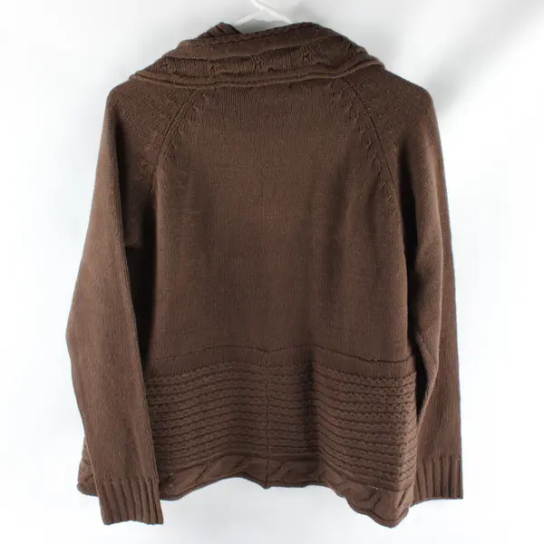 Effeci Women's Brown Open Front Long Sleeve Knit Cardigan PL