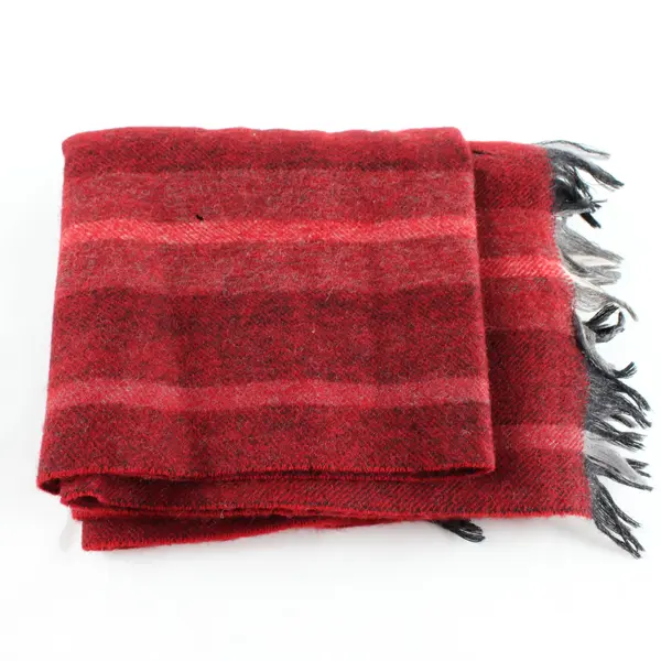 Vintage Jaeger Red Striped Cashmere Wool Blend Fringe Scarf 12x55 FLAWED