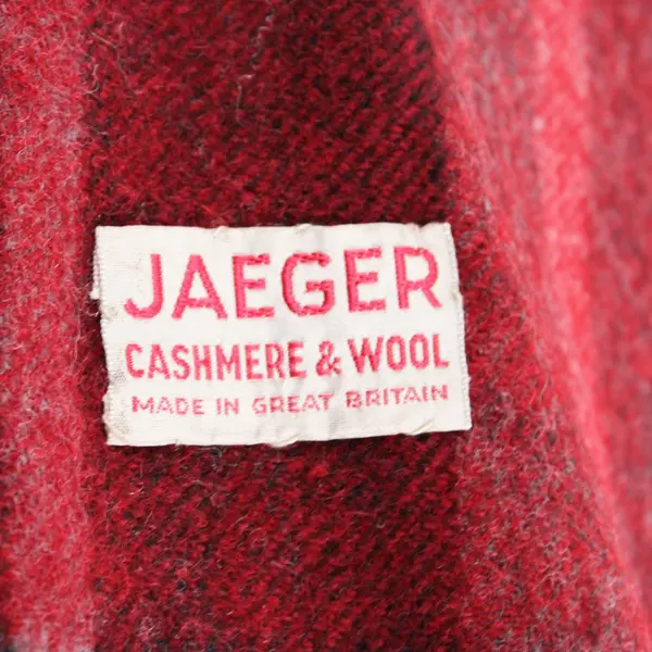 Vintage Jaeger Red Striped Cashmere Wool Blend Fringe Scarf 12x55 FLAWED