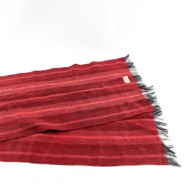 Vintage Jaeger Red Striped Cashmere Wool Blend Fringe Scarf 12x55 FLAWED