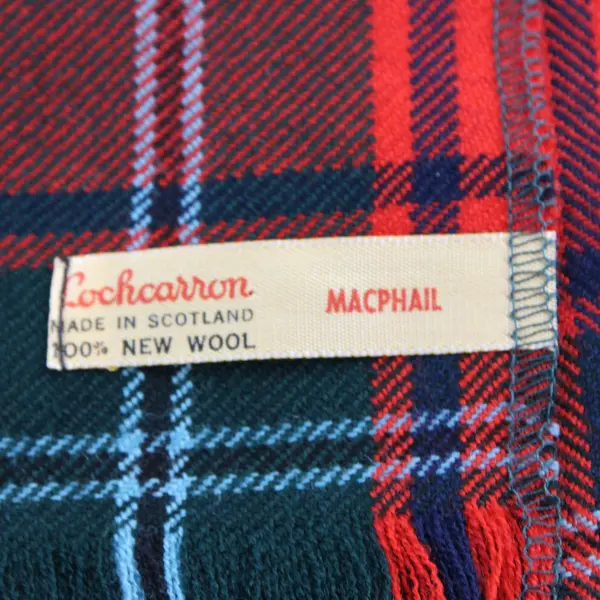 Lochcarron Plaid Wool Fringe Scarf Red Green Blue 9x56 FLAWED