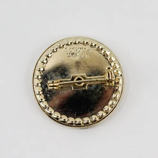 Vintage Round White Mother of Pearl Gold Tone Brooch Pin 1-1/4"