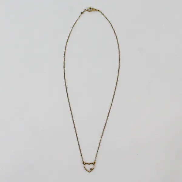 Vintage Artistry 12KGF Clear Rhinestone Dainty Heart Chain Necklace Choker 15in