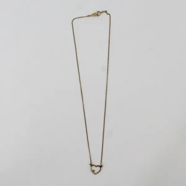 Vintage Artistry 12KGF Clear Rhinestone Dainty Heart Chain Necklace Choker 15in