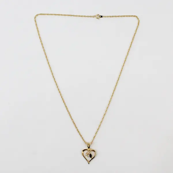 Vintage Blue Clear Rhinestone Gold Tone Heart Pendant Necklace 19in