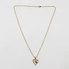 Vintage Blue Clear Rhinestone Gold Tone Heart Pendant Necklace 19in