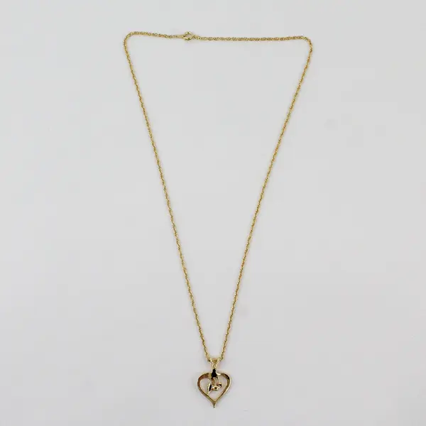 Vintage Blue Clear Rhinestone Gold Tone Heart Pendant Necklace 19in
