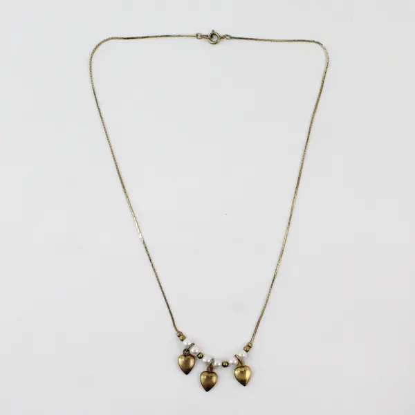 Vintage Faux Pearl Gold Tone Heart Pendant Necklace 18in