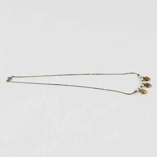 Vintage Faux Pearl Gold Tone Heart Pendant Necklace 18in