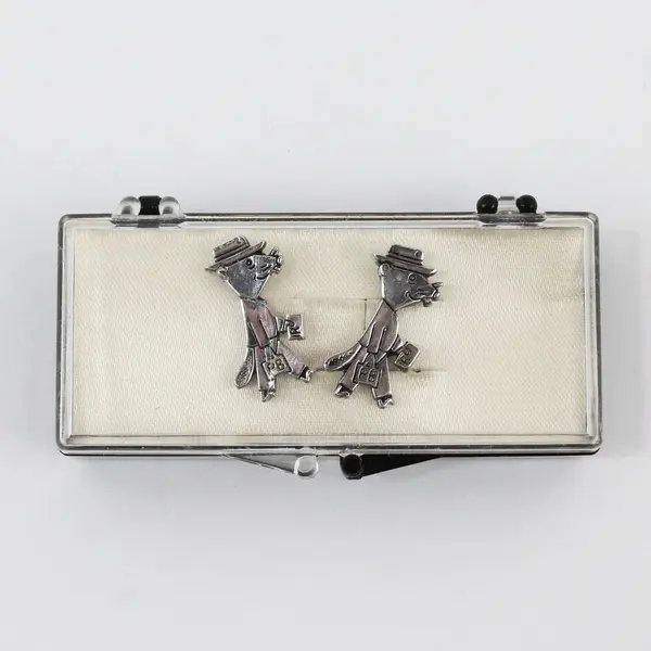 Vintage PB Rat Mouse Silver-Tone Screw Back Novelty Earrings