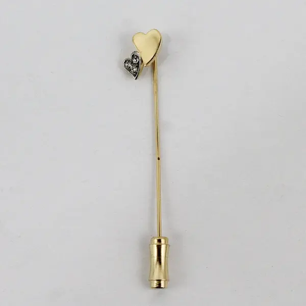 Vintage Gold-Tone Clear Rhinestone Heart Stick Pin Brooch