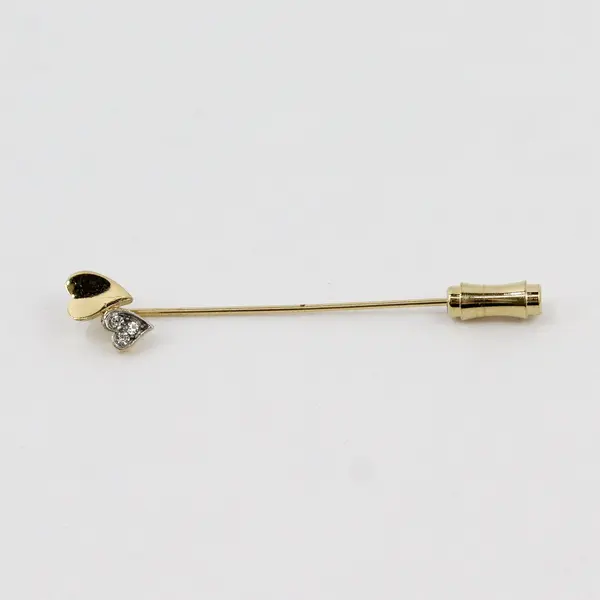 Vintage Gold-Tone Clear Rhinestone Heart Stick Pin Brooch