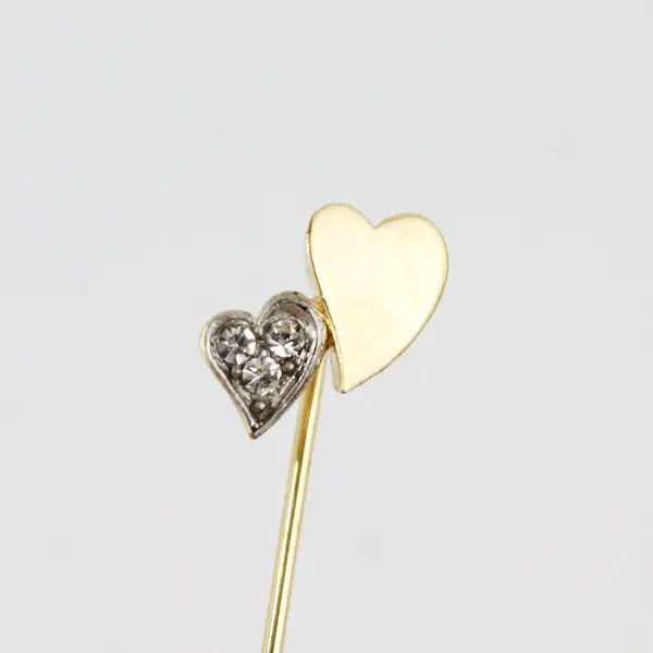 Vintage Gold-Tone Clear Rhinestone Heart Stick Pin Brooch