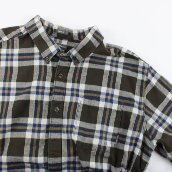 Eddie Bauer Men's XL Classic Fit Green Blue Yellow Plaid Button Down Shirt