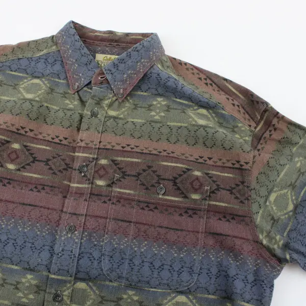 Cabela's Men's XL Deerskin Soft Chamois Southwestern Print Cotton Button Down