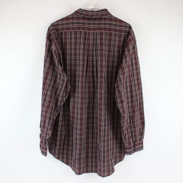 Dockers Slates Men XL Plaid Button Down Shirt Burgundy Gray Blue Long Sleeve