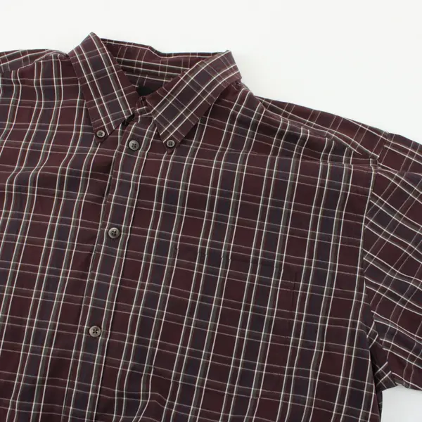 Dockers Slates Men XL Plaid Button Down Shirt Burgundy Gray Blue Long Sleeve