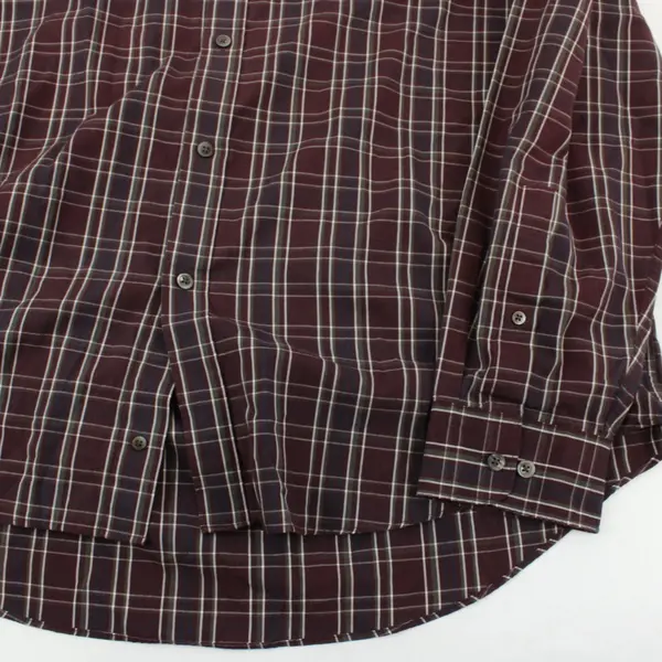 Dockers Slates Men XL Plaid Button Down Shirt Burgundy Gray Blue Long Sleeve