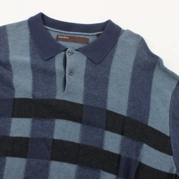 Perry Ellis Mens XL Blue Gray Knit Long Sleeve Pullover Sweater