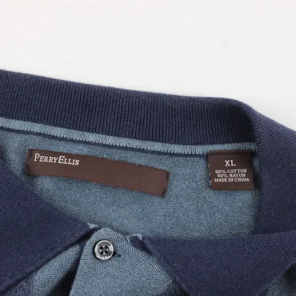 Perry Ellis Mens XL Blue Gray Knit Long Sleeve Pullover Sweater