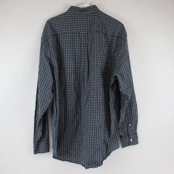 Nautica Mens XL Navy White Plaid Long Sleeve Button Down Shirt FLAW