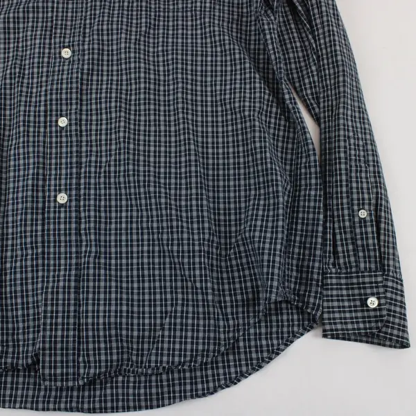 Nautica Mens XL Navy White Plaid Long Sleeve Button Down Shirt FLAW