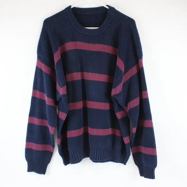 Men's XL Navy Burgundy Striped Knit Pullover Sweater