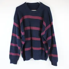 Men's XL Navy Burgundy Striped Knit Pullover Sweater