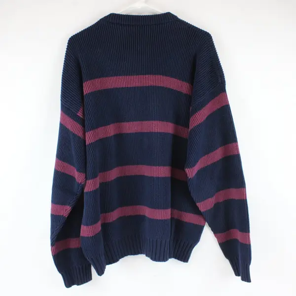 Men's XL Navy Burgundy Striped Knit Pullover Sweater