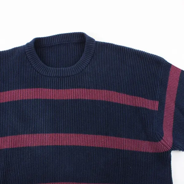Men's XL Navy Burgundy Striped Knit Pullover Sweater