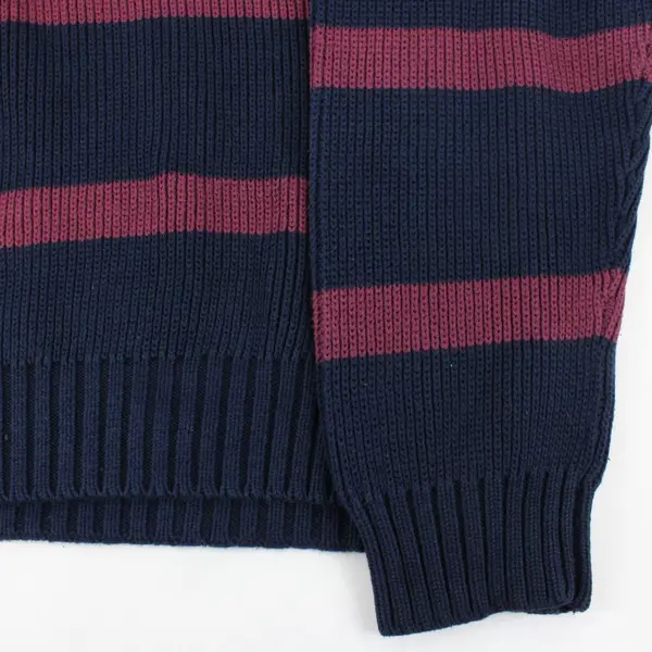 Men's XL Navy Burgundy Striped Knit Pullover Sweater