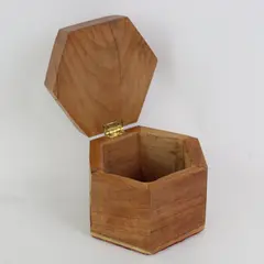 Vintage Carved Wood Hexagonal Flower Trinket Box 4in