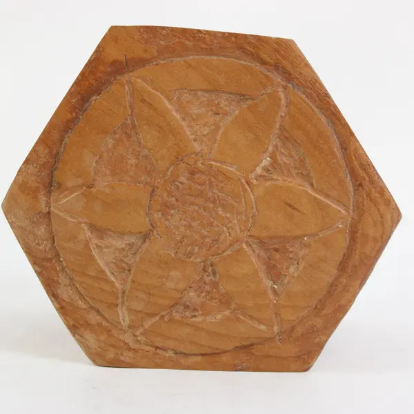 Vintage Carved Wood Hexagonal Flower Trinket Box 4in