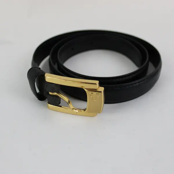 Liz Claiborne Womens Skinny Black Leather Belt Small Gold Tone Buckle
