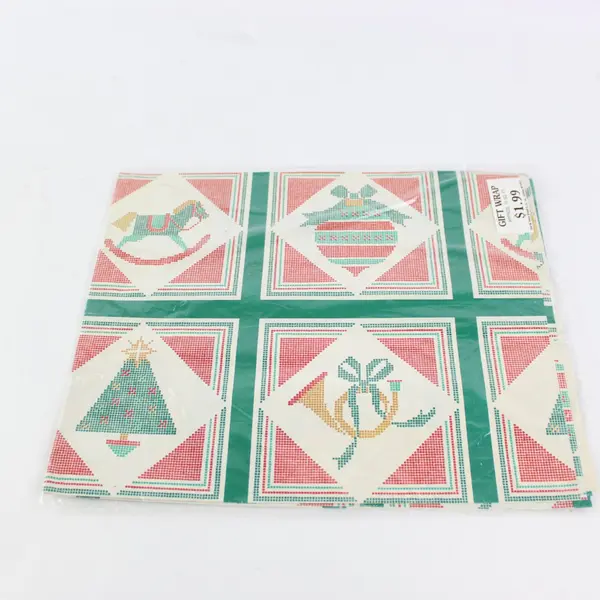 Vintage Henry Brandt & Co Christmas Cross Stitch Wrapping Paper 60 Sq Ft