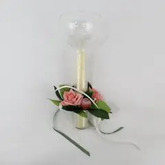 Tall Glass Candle Holder w/Candle &  Floral Attachment on Bottom