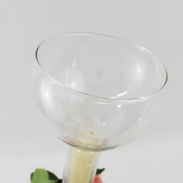 Tall Glass Candle Holder w/Candle &  Floral Attachment on Bottom