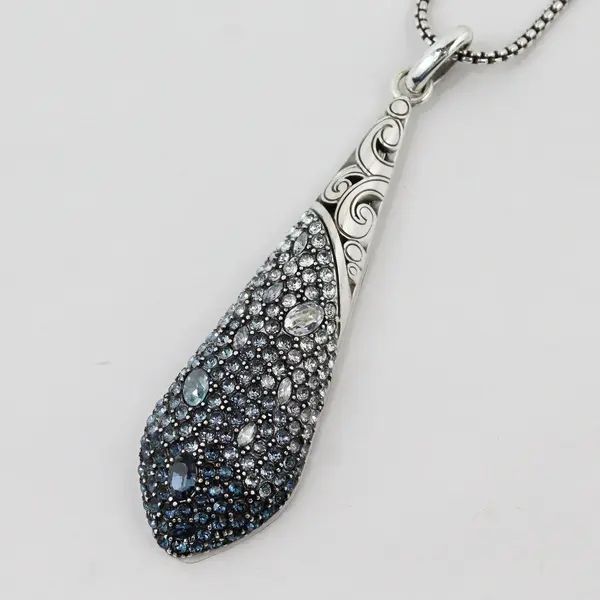 NWT Brighton Crystal Voyage Blue Clear Rhinestone Teardrop Pendant Necklace 35in