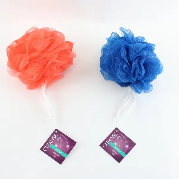 CLEANSE Lot of 2 Mesh Bath Poufs Blue Orange Shower Scrubbers