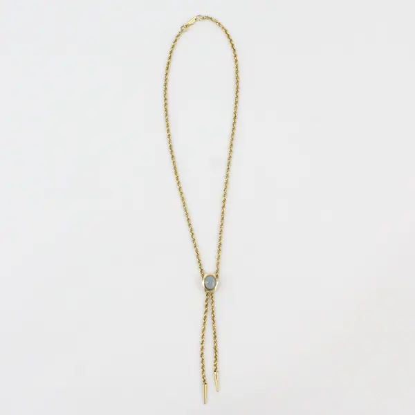 Vintage Imitation Opal Gold Tone Lariat Bolo Choker Necklace 16in Adjustable