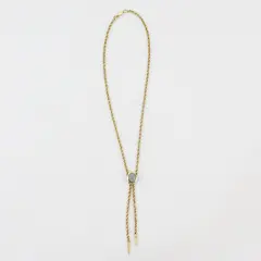 Vintage Imitation Opal Gold Tone Lariat Bolo Choker Necklace 16in Adjustable