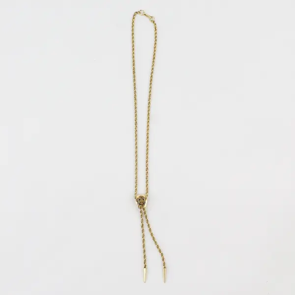 Vintage Imitation Opal Gold Tone Lariat Bolo Choker Necklace 16in Adjustable