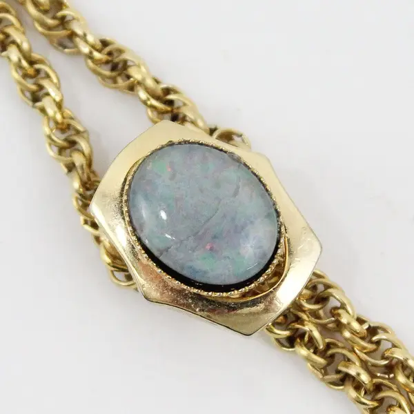 Vintage Imitation Opal Gold Tone Lariat Bolo Choker Necklace 16in Adjustable