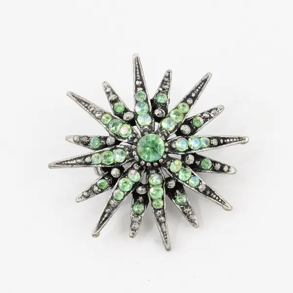 Green Rhinestone Starburst Brooch Pin
