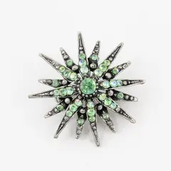 Green Rhinestone Starburst Brooch Pin