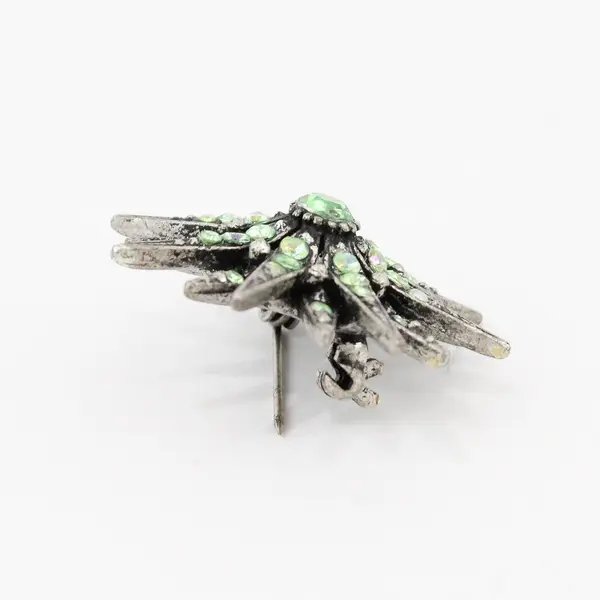 Green Rhinestone Starburst Brooch Pin