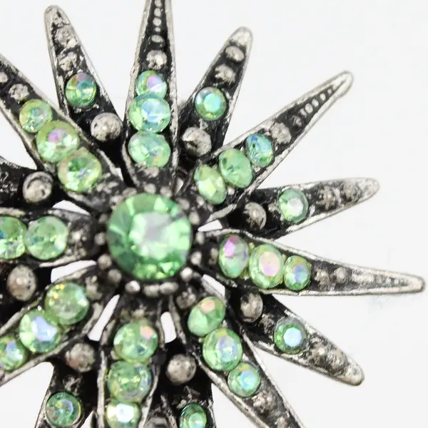 Green Rhinestone Starburst Brooch Pin