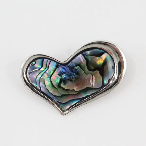 Silver Tone Heart Brooch Pin Abalone Inlay Unbranded