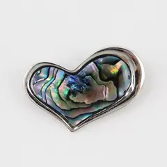 Silver Tone Heart Brooch Pin Abalone Inlay Unbranded